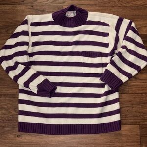 American Weekend Striped Purple and White Knit Sweater Mock Neck Casual